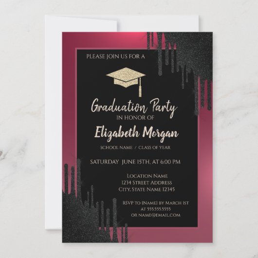 Glitter Graduation Cap, Black Drift Red Kaart (Voorkant)