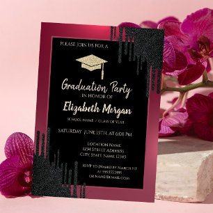 Glitter Graduation Cap, Black Drift Red Kaart