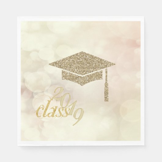 Glitter Graduation Cap, Bokeh, Klasse 2019 Servet (Voorkant)