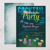 Glitter Graduation Cap, Cocktail Afstuderen Kaart (Voorkant / Achterkant)