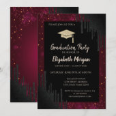 Glitter Graduation Cap, Confetti Black Drift Red Kaart (Voorkant / Achterkant)