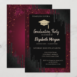 Glitter Graduation Cap, Confetti Black Drift Red Kaart