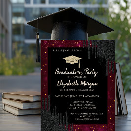 Glitter Graduation Cap, Confetti Black Drift Red Kaart