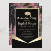 Glitter Graduation Cap, Confetti Bourgogne Marmer Kaart (Voorkant / Achterkant)