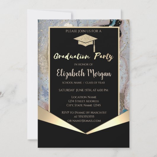 Glitter Graduation Cap, Confetti marmer Afstuderen Kaart (Voorkant)