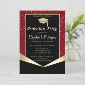 Glitter Graduation Cap, Confetti Red Afstuderen Kaart (Staand voorkant)