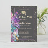 Glitter Graduation Cap, Confetti, wijn, ananas Kaart (Staand voorkant)