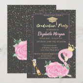 Glitter Graduation Cap,Confetti,Wine,Roze Flamingo Kaart (Voorkant / Achterkant)