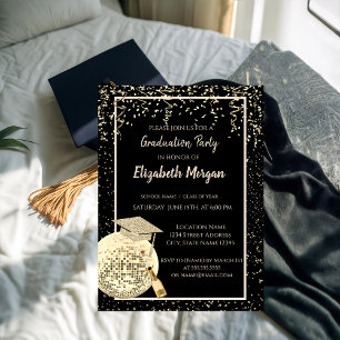 Glitter Graduation Cap, Disco Ball Confetti, Wine Kaart