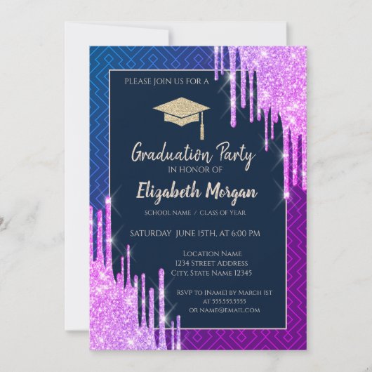 Glitter Graduation Cap,Drips Geometric Graduation Kaart (Voorkant)