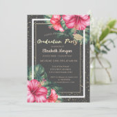 Glitter Graduation Cap,Hibiscus,Confetti Afstudeer Kaart (Staand voorkant)