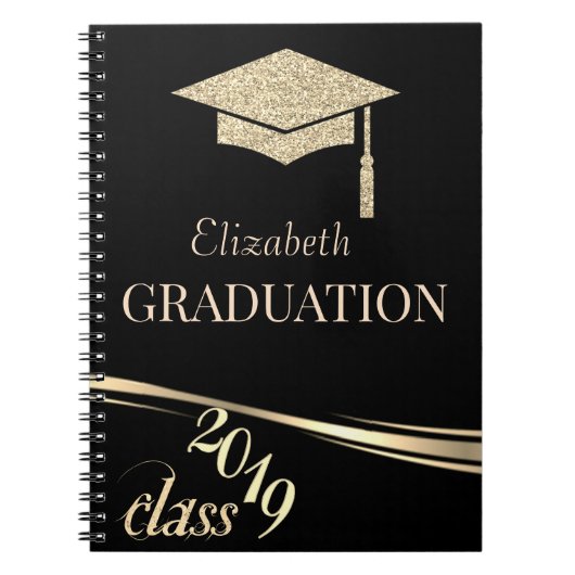 Glitter Graduation Cap, Klasse 2019 Notitieboek (Voorkant)