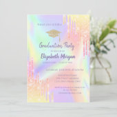 Glitter Graduation Cap, Ombre druppels Holografisc Kaart (Staand voorkant)