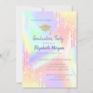 Glitter Graduation Cap, Ombre druppels Holografisc Kaart