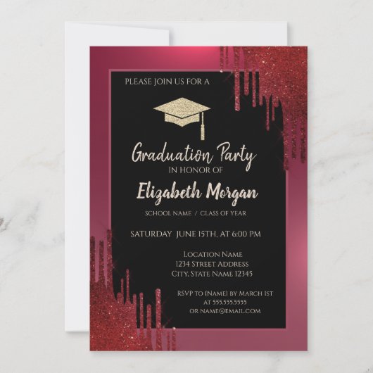 Glitter Graduation Cap, Red Drives Red Afstuderen Kaart (Voorkant)