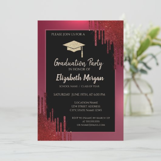 Glitter Graduation Cap, Red Drives Red Afstuderen Kaart (Staand voorkant)