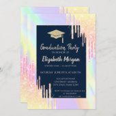 Glitter Graduation Cap, Roos Gold Drids, Navy Blue Kaart (Voorkant / Achterkant)