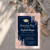 Glitter Graduation Cap, Roos Gold Drids, Navy Blue Kaart