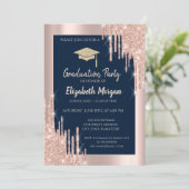 Glitter Graduation Cap, Roos Gold Drids, Navy Blue Kaart (Staand voorkant)