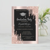 Glitter Graduation Cap, Roos Gold Drivers, zwart Kaart (Staand voorkant)