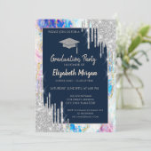 Glitter Graduation Cap, Silver Drids, Opal, Navy B Kaart (Staand voorkant)