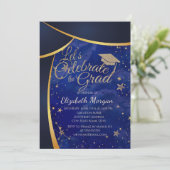 Glitter Graduation Cap, Stars Blue Afstuderen Kaart (Staand voorkant)