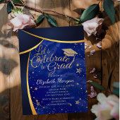 Glitter Graduation Cap, Stars Blue Afstuderen Kaart