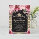 Glitter Graduation Cap, Stripes Floral Kaart (Staand voorkant)