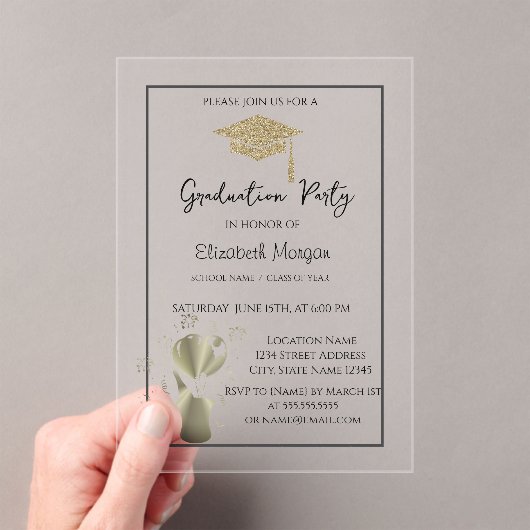 Glitter Graduation Cap SwirlsGraduation Party Acryl Uitnodigingen (Insitu (Draagbaar))