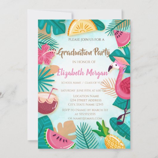 Glitter Graduation Cap,Tropisch Afstuderen Kaart (Voorkant)