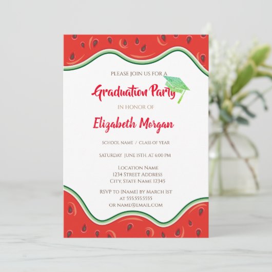 Glitter Graduation Cap,Watermeloen Afstuderen Kaart (Staand voorkant)