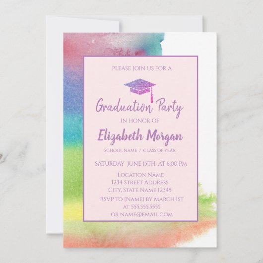 Glitter Graduation Cap, Waterverf Splash Kaart (Voorkant)