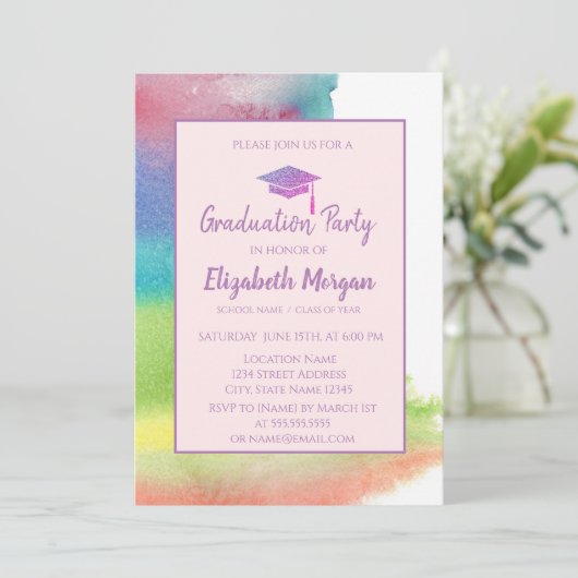 Glitter Graduation Cap, Waterverf Splash Kaart (Staand voorkant)