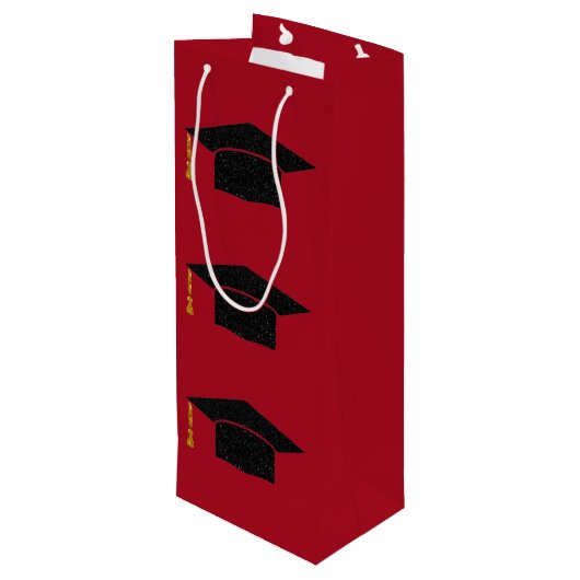 Glitter Graduation Cap Wijn Cadeautas (Achterkant Gekanteld)