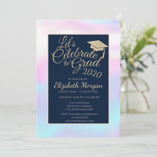 Glitter Gradup Afstuderen holografisch Kaart (Staand voorkant)