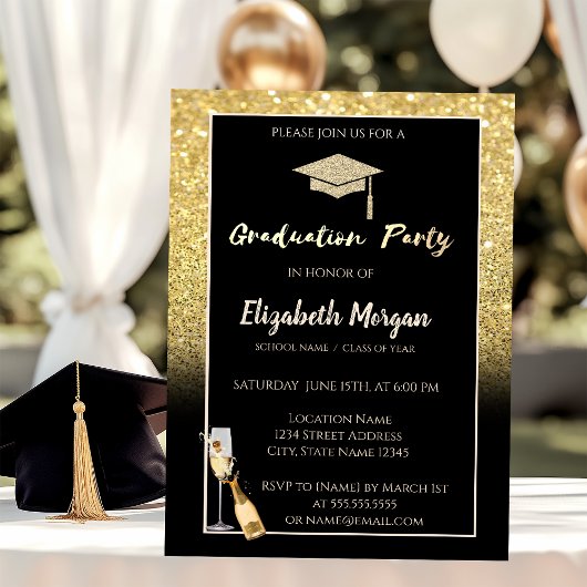 Glitter Gradup, Confetti, wijn, glas Kaart