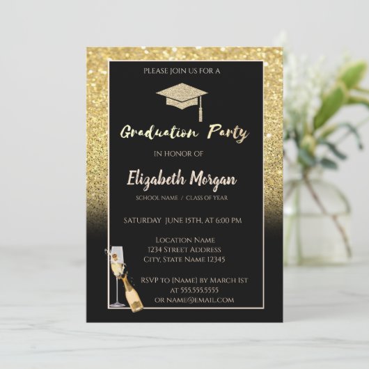 Glitter Gradup, Confetti, wijn, glas Kaart (Staand voorkant)