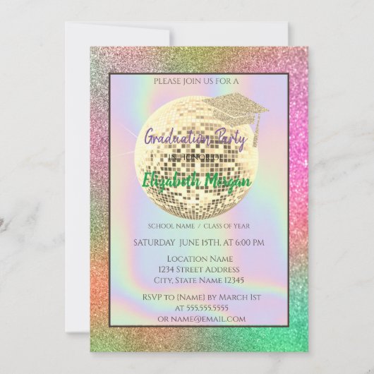 Glitter Gradup, Disco Ball, kleurrijk Kaart (Voorkant)