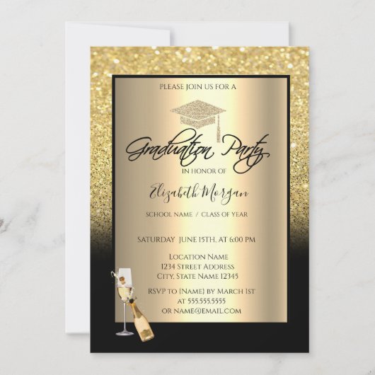 Glitter Gradup, wijn, glas Afstuderen Kaart (Voorkant)