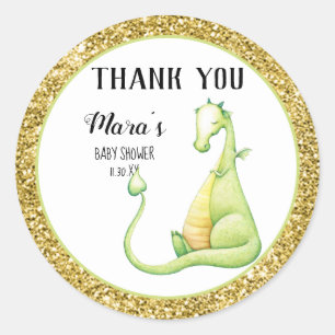 *~* Glitter Green Dragon Baby shower Dank u Ronde Sticker