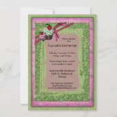 Glitter Green en Roze Cupcake Exchange-uitnodiging Kaart (Voorkant)
