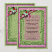 Glitter Green en Roze Cupcake Exchange-uitnodiging Kaart (Voorkant / Achterkant)