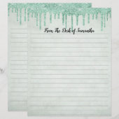 Glitter Green Lined Briefpapier (Voorkant / Achterkant)