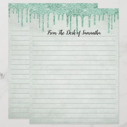 Glitter Green Lined Briefpapier (Voorkant / Achterkant)
