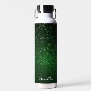 Glitter Green Monogram Naam Gepersonaliseerd Waterfles