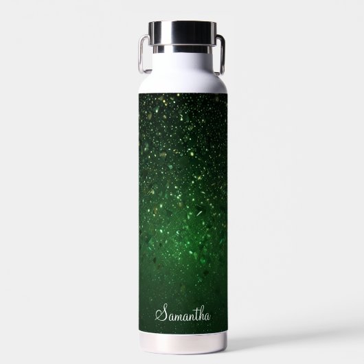 Glitter Green Monogram Naam Gepersonaliseerd Waterfles (Voorkant)