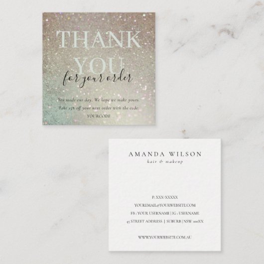 Glitter Green Pink Aqua Shiny Hartelijk dank voor  Vierkante Visitekaartje (Voorkant / Achterkant)