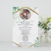 Glitter Greenery Elegant Photo Wedding Programme (Staand voorkant)