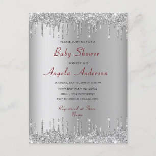 Glitter Grey Baby Boy Douche Uitnodiging Sjabloon