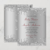 Glitter Grey Baby Boy Douche Uitnodiging Sjabloon (Voorkant / Achterkant)